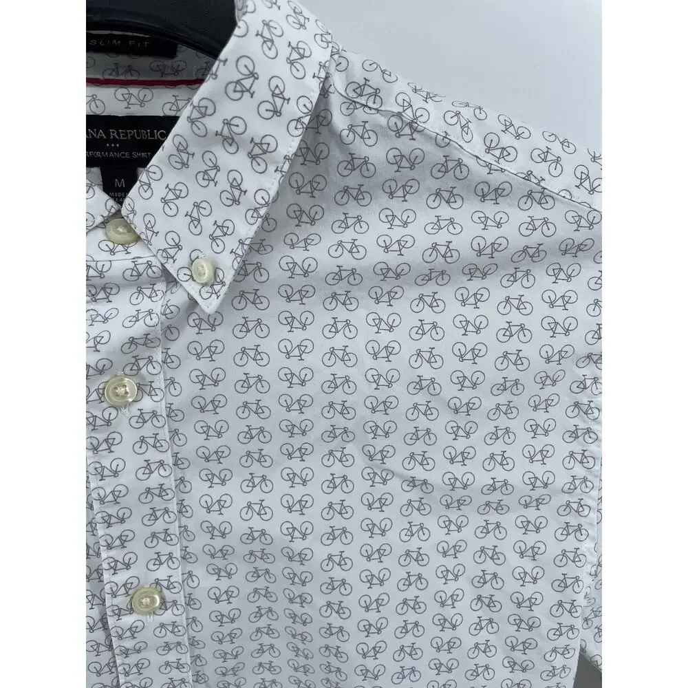 Banana Republic Dress Shirt Men’s M Slim Fit Bicycle Graphic